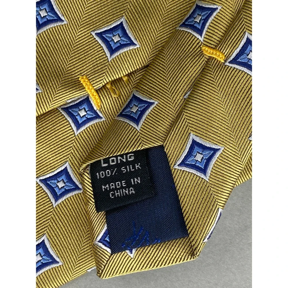 Jos. A. Bank Mens Tie Gold‎ Blue Geometric Silk Executive Collection XL 62x3.5